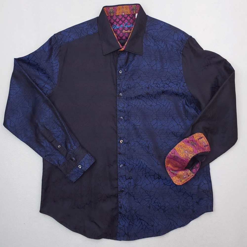 Robert Graham Shirt Men XL Blue Seibelesk Limited Edition Silk Abstract FlipCuff